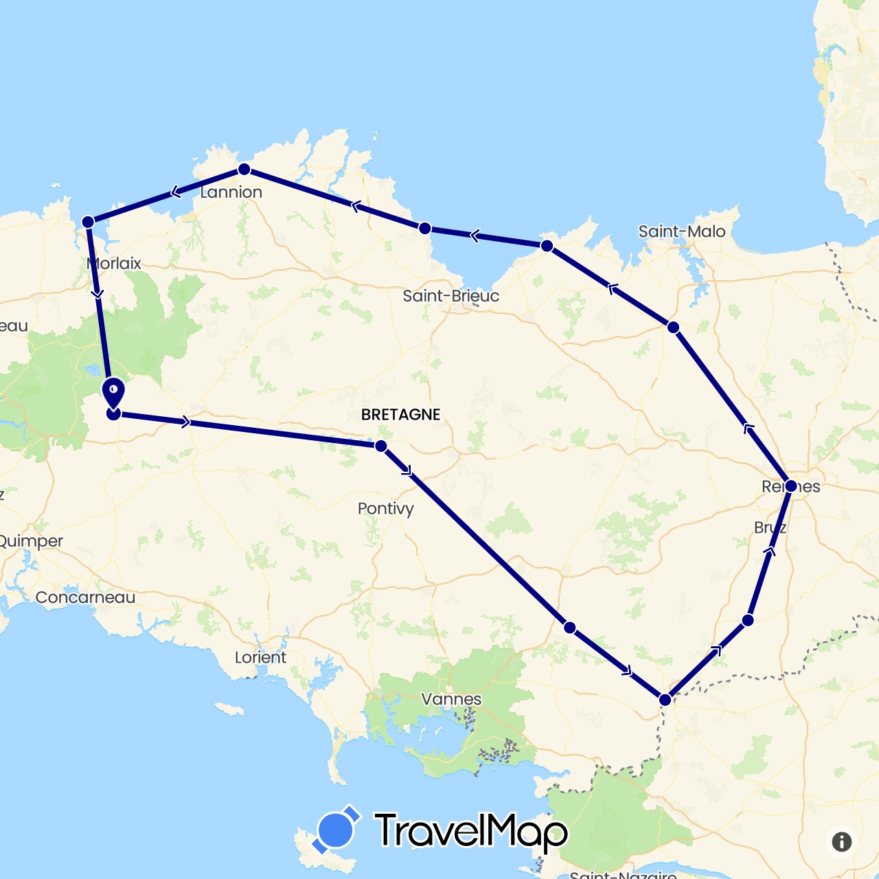 TravelMap itinerary: driving in France (Europe)