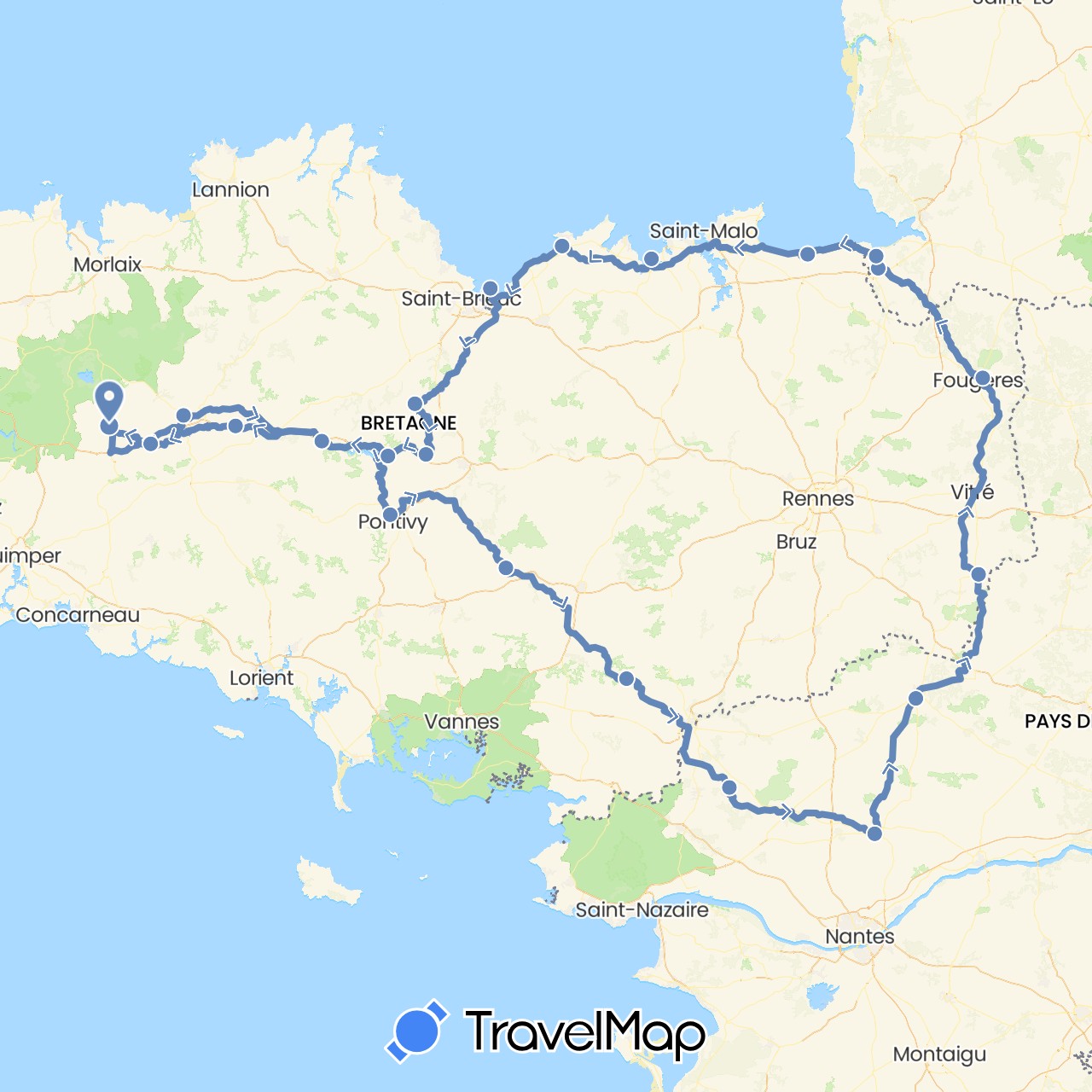 TravelMap itinerary: driving, cycling in France (Europe)